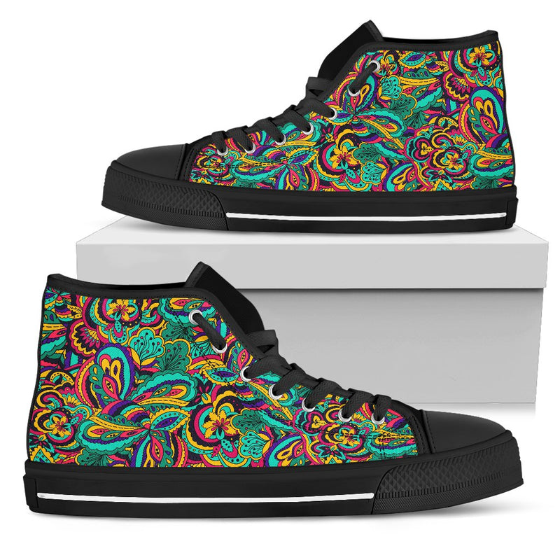 Psychedelic Trippy Floral Design Women High Top Shoes