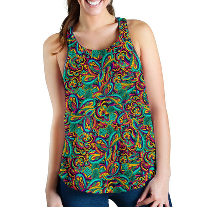 Psychedelic Trippy Floral Design Women Racerback Tank Top