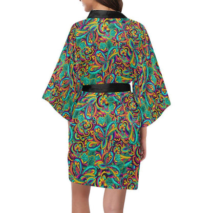 Psychedelic Trippy Floral Design Women Short Kimono Robe