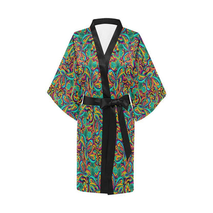 Psychedelic Trippy Floral Design Women Short Kimono Robe