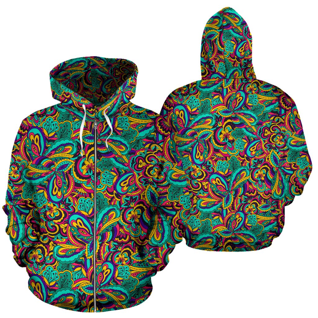 Psychedelic Trippy Floral Design Zip Up Hoodie