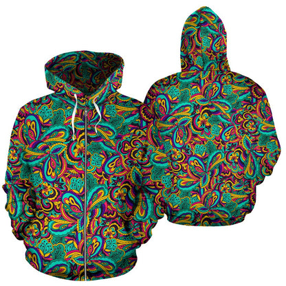 Psychedelic Trippy Floral Design Zip Up Hoodie
