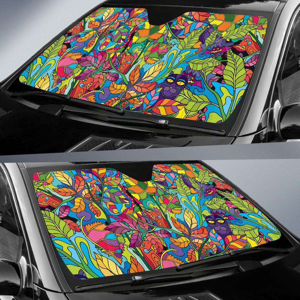 Psychedelic Trippy Flower Print Car Sun Shade For Windshield