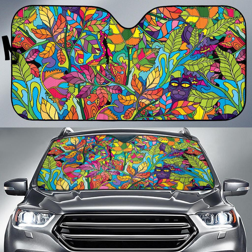 Psychedelic Trippy Flower Print Car Sun Shade For Windshield