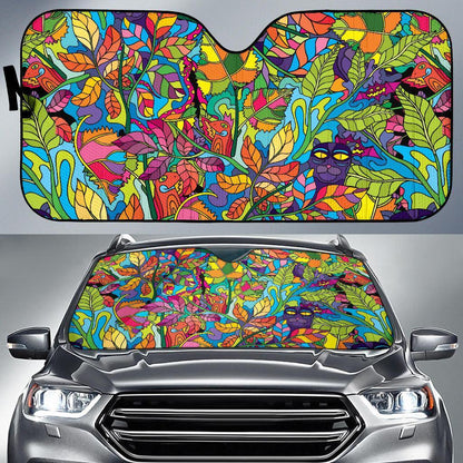 Psychedelic Trippy Flower Print Car Sun Shade For Windshield