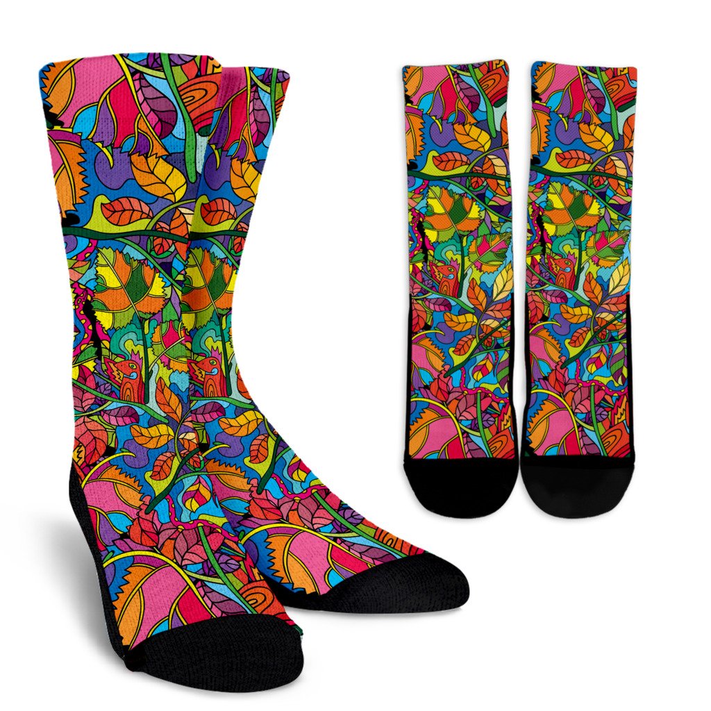 Psychedelic Trippy Flower Print Crew Socks