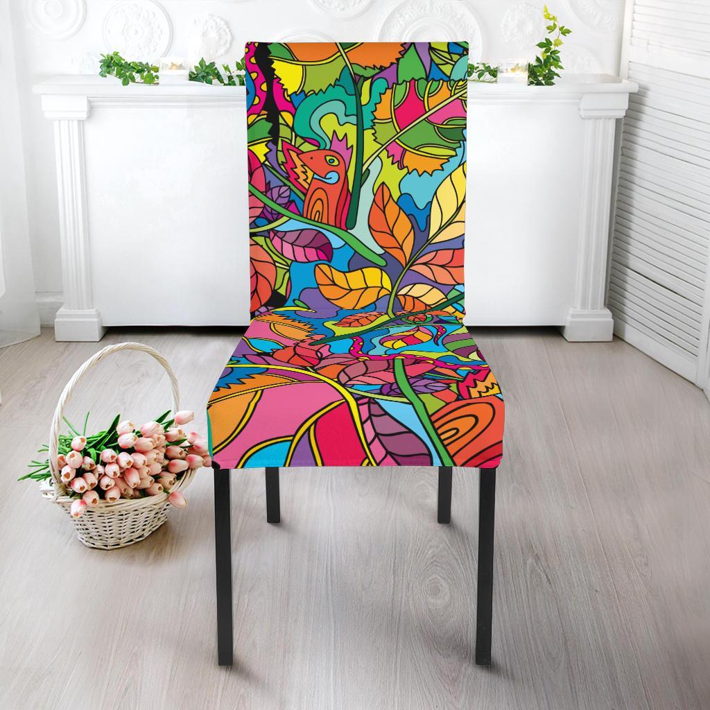 Psychedelic Trippy Flower Print Dining Chair Slipcover-JTAMIGO.COM