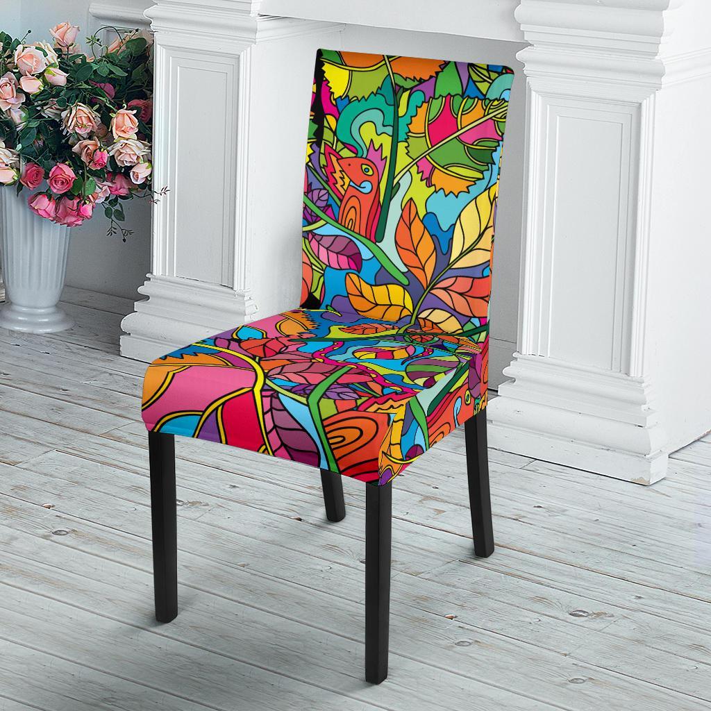 Psychedelic Trippy Flower Print Dining Chair Slipcover-JTAMIGO.COM