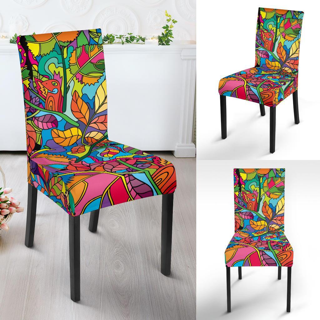 Psychedelic Trippy Flower Print Dining Chair Slipcover-JTAMIGO.COM