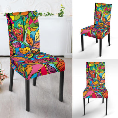 Psychedelic Trippy Flower Print Dining Chair Slipcover-JTAMIGO.COM