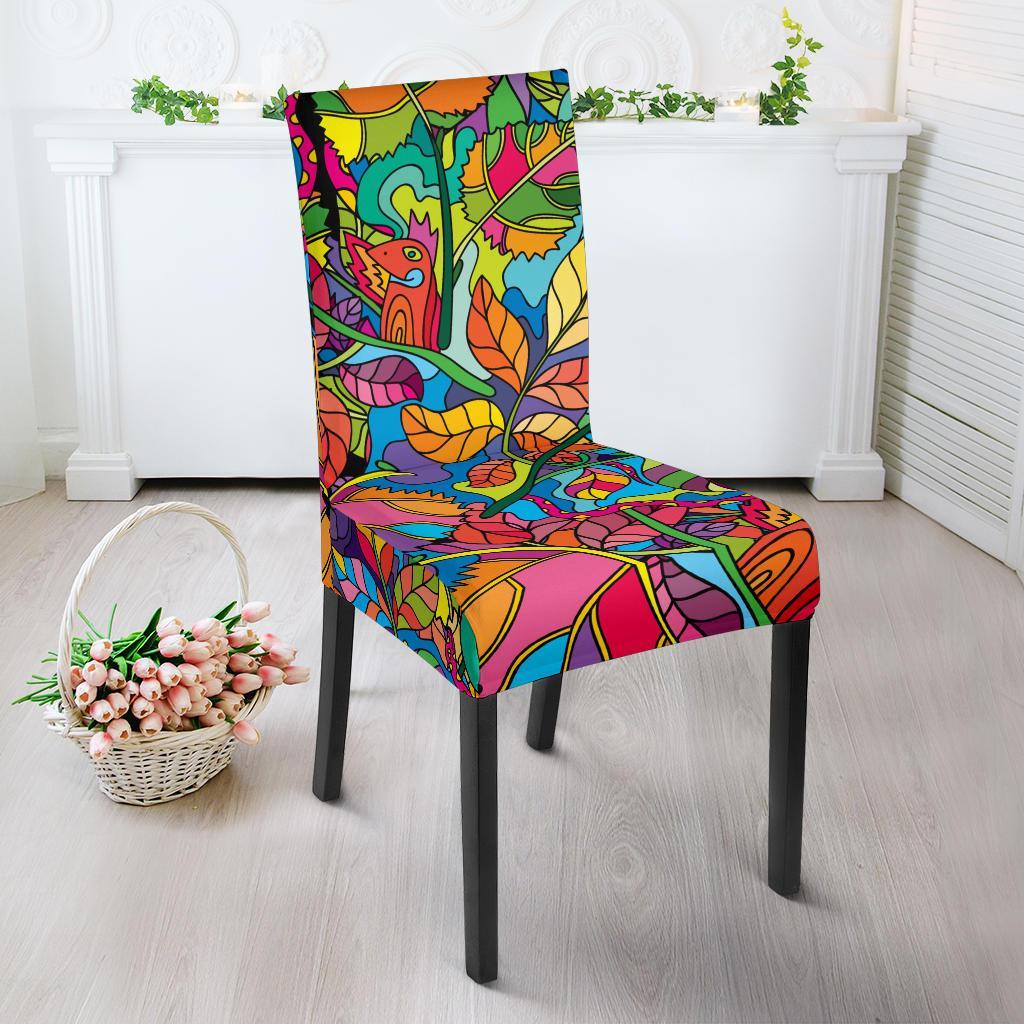 Psychedelic Trippy Flower Print Dining Chair Slipcover-JTAMIGO.COM