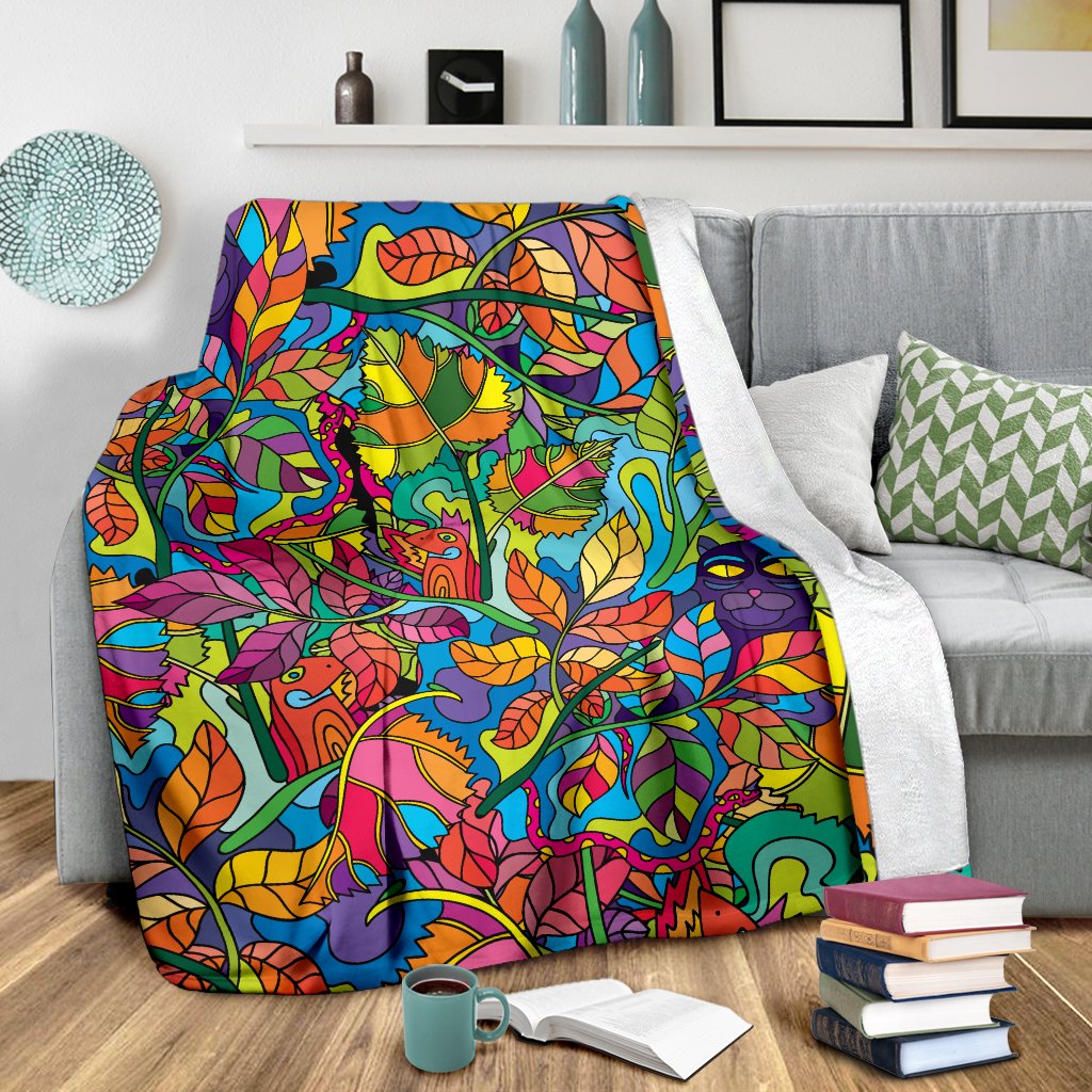 Psychedelic Trippy Flower Print Fleece Blanket