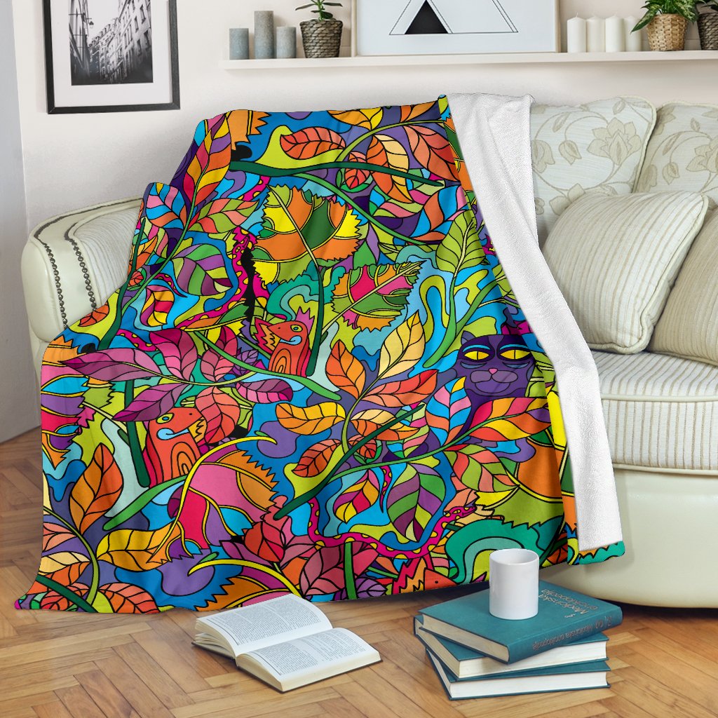 Psychedelic Trippy Flower Print Fleece Blanket