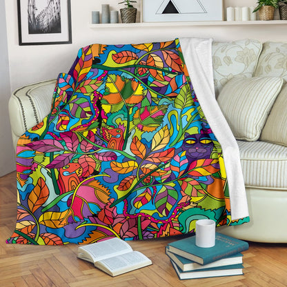 Psychedelic Trippy Flower Print Fleece Blanket