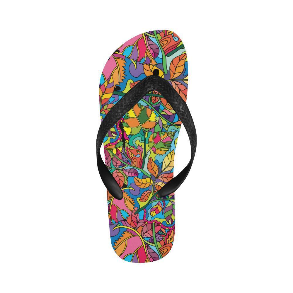 Psychedelic Trippy Flower Print Flip Flops-JTAMIGO.COM