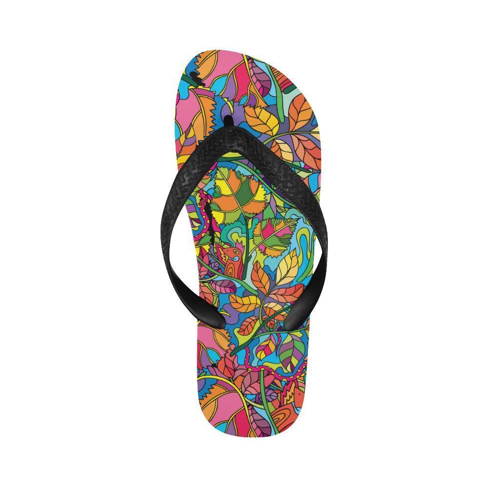 Psychedelic Trippy Flower Print Flip Flops-JTAMIGO.COM