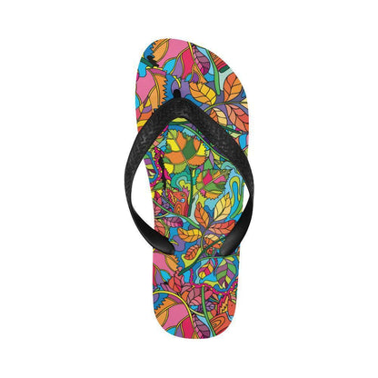 Psychedelic Trippy Flower Print Flip Flops-JTAMIGO.COM