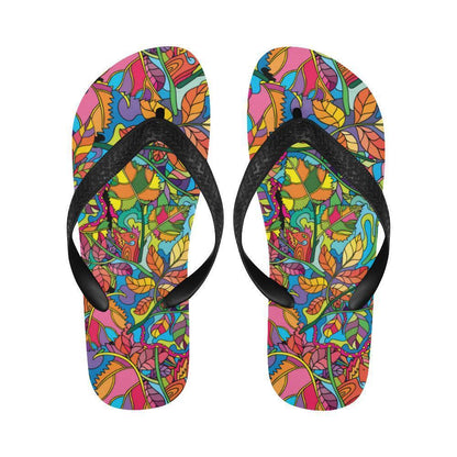Psychedelic Trippy Flower Print Flip Flops-JTAMIGO.COM