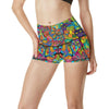 Psychedelic Trippy Flower Print High Waisted Spandex Shorts-JTAMIGO.COM