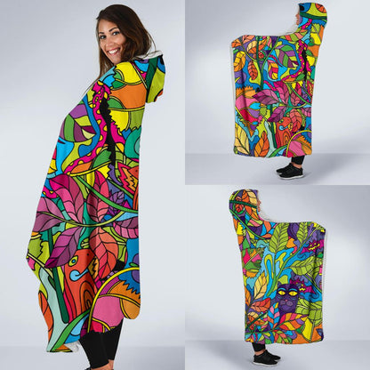 Psychedelic Trippy Flower Print Hooded Blanket-JTAMIGO.COM
