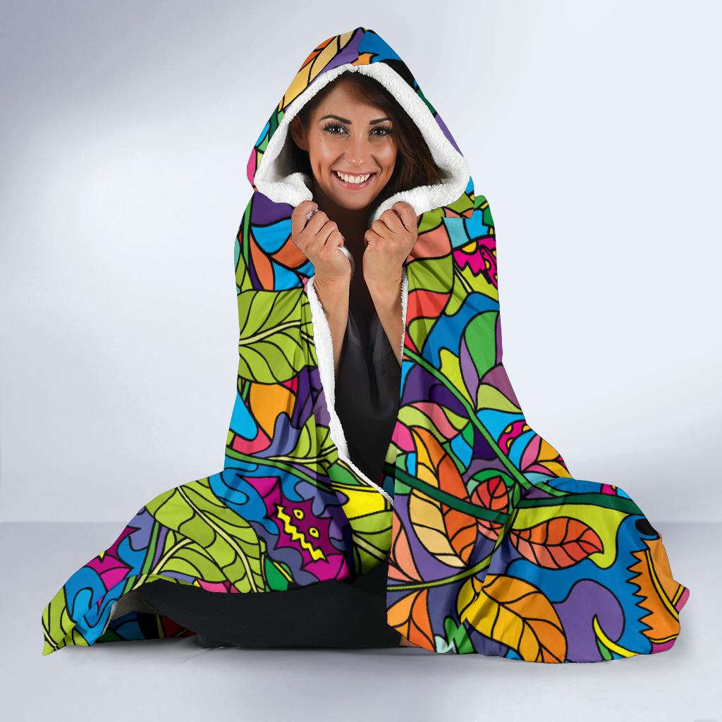 Psychedelic Trippy Flower Print Hooded Blanket-JTAMIGO.COM