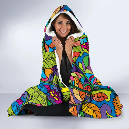 Psychedelic Trippy Flower Print Hooded Blanket-JTAMIGO.COM