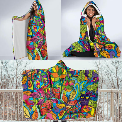 Psychedelic Trippy Flower Print Hooded Blanket-JTAMIGO.COM