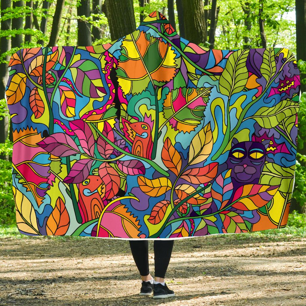 Psychedelic Trippy Flower Print Hooded Blanket-JTAMIGO.COM