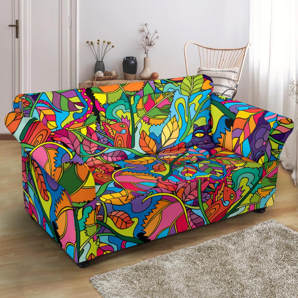 Psychedelic Trippy Flower Print Loveseat Slipcover-JTAMIGO.COM