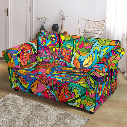 Psychedelic Trippy Flower Print Loveseat Slipcover-JTAMIGO.COM