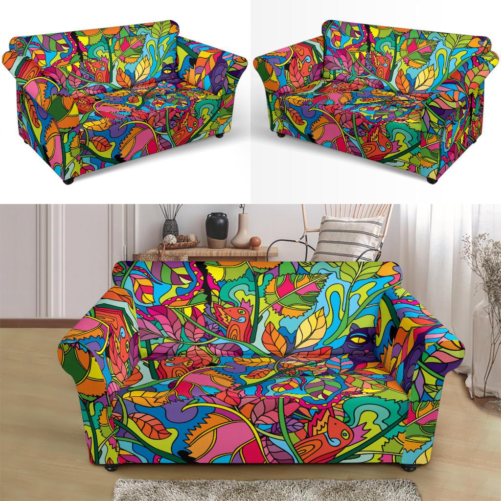 Psychedelic Trippy Flower Print Loveseat Slipcover-JTAMIGO.COM