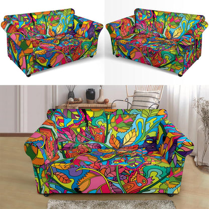 Psychedelic Trippy Flower Print Loveseat Slipcover-JTAMIGO.COM
