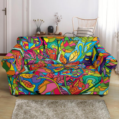 Psychedelic Trippy Flower Print Loveseat Slipcover-JTAMIGO.COM