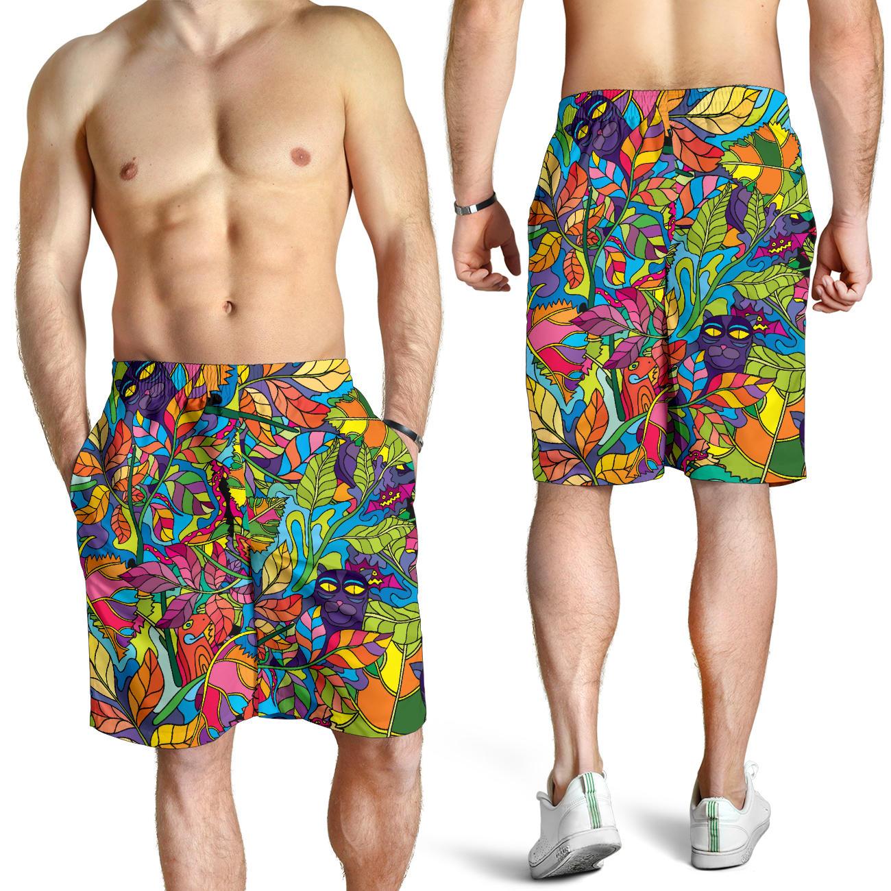 Psychedelic Trippy Flower Print Mens Shorts-JTAMIGO.COM