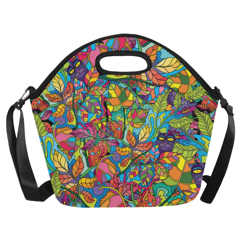 Psychedelic Trippy Flower Print Neoprene Lunch Bag (Model 1669)(Large)-JTAMIGO.COM