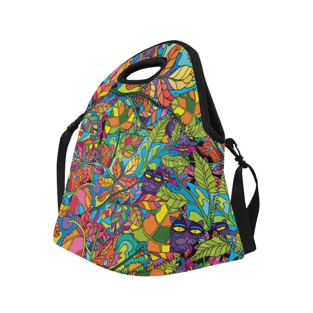 Psychedelic Trippy Flower Print Neoprene Lunch Bag (Model 1669)(Large)-JTAMIGO.COM