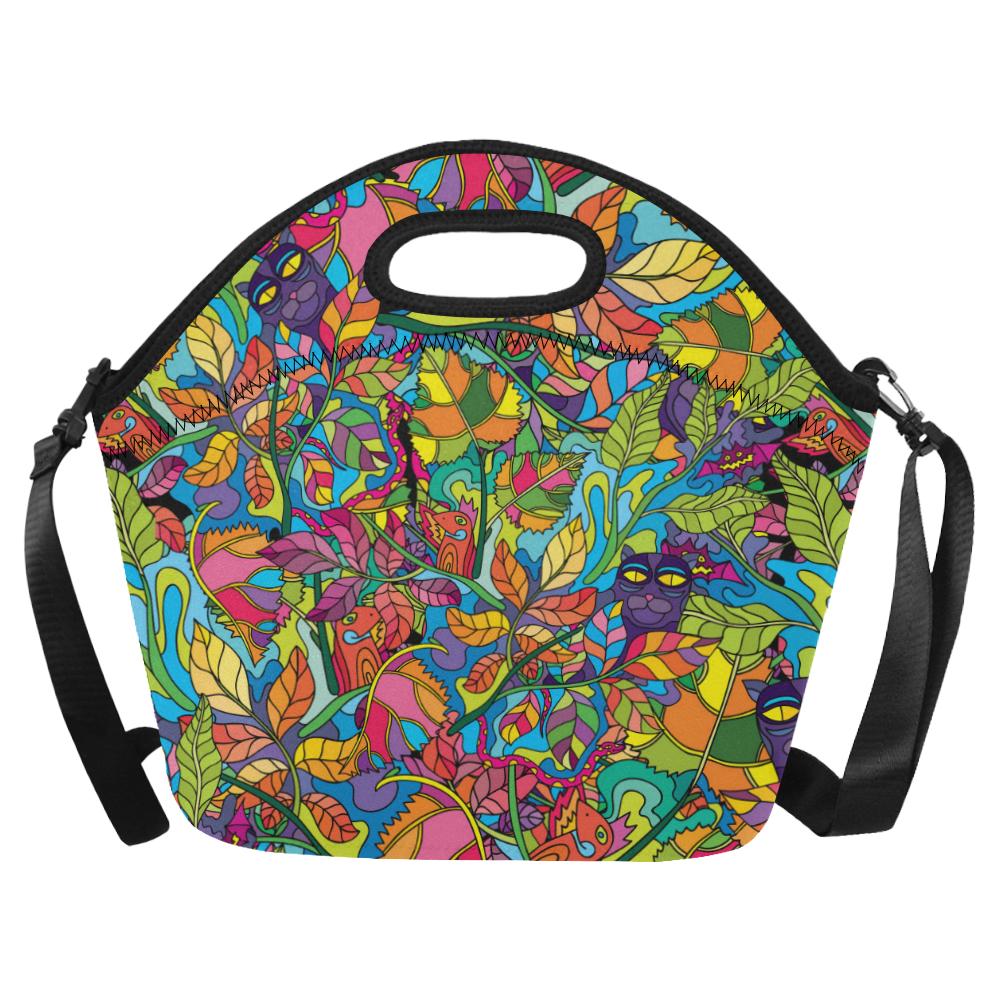 Psychedelic Trippy Flower Print Neoprene Lunch Bag (Model 1669)(Large)-JTAMIGO.COM