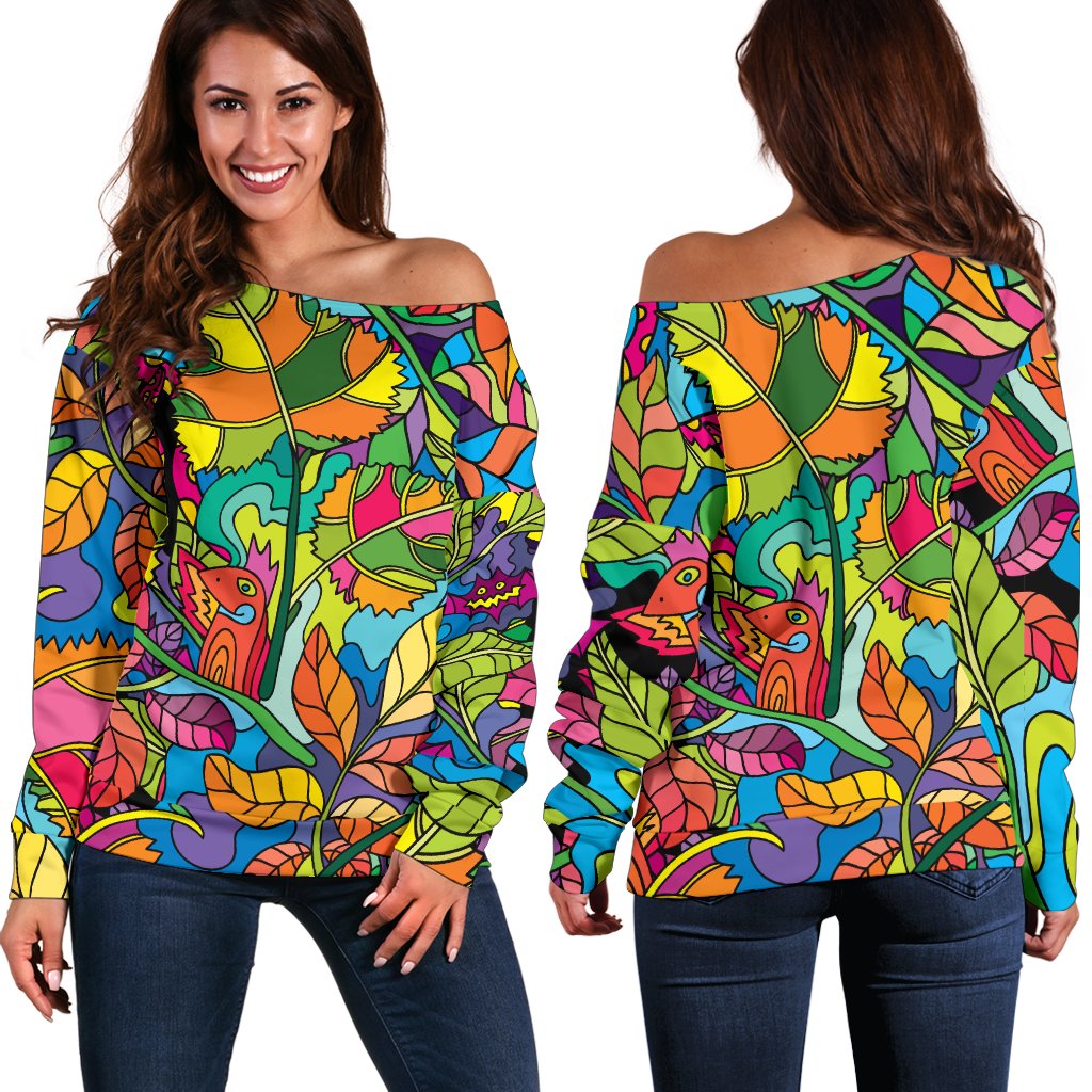 Psychedelic Trippy Flower Print Off Shoulder Sweatshirt
