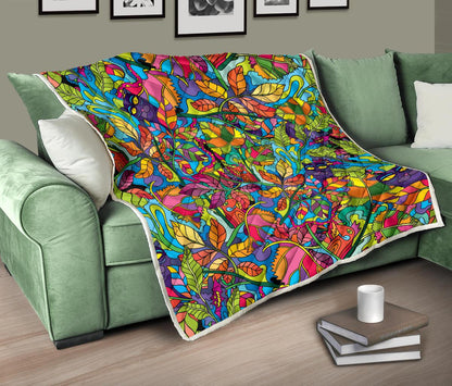 Psychedelic Trippy Flower Print Premium Quilt-JTAMIGO.COM