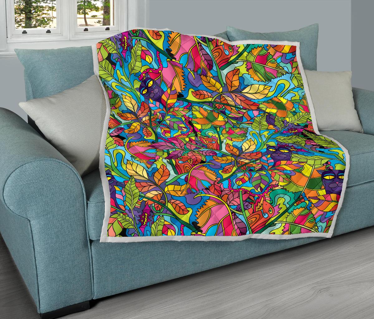 Psychedelic Trippy Flower Print Premium Quilt-JTAMIGO.COM