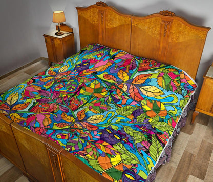 Psychedelic Trippy Flower Print Premium Quilt-JTAMIGO.COM