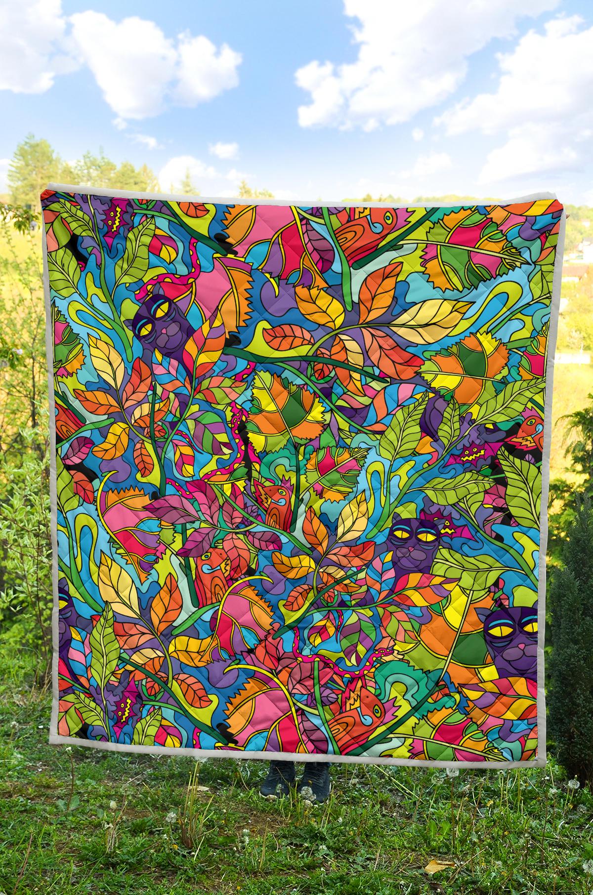 Psychedelic Trippy Flower Print Premium Quilt-JTAMIGO.COM