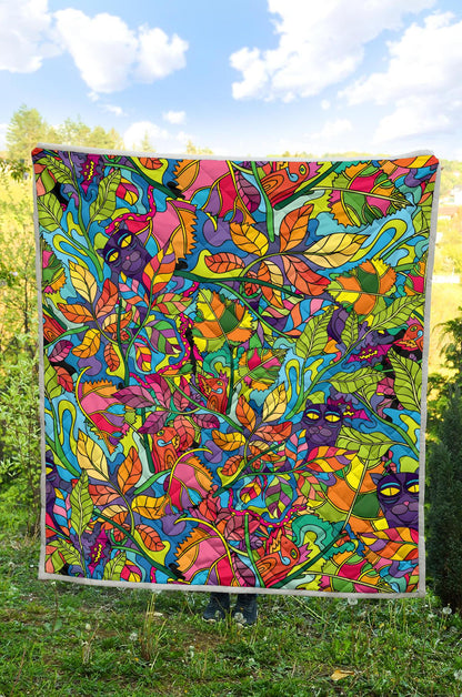 Psychedelic Trippy Flower Print Premium Quilt-JTAMIGO.COM