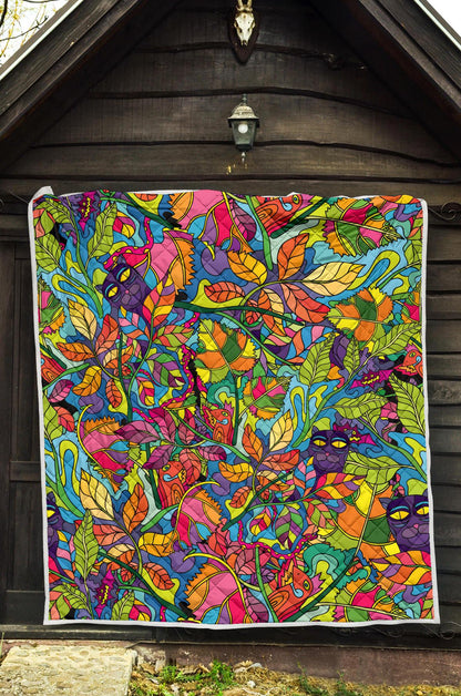 Psychedelic Trippy Flower Print Premium Quilt-JTAMIGO.COM