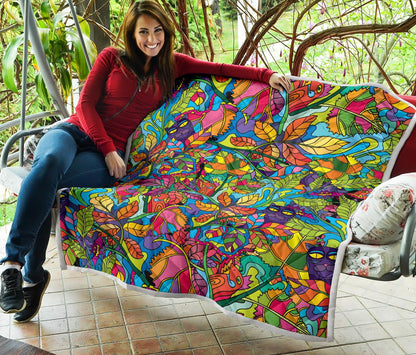 Psychedelic Trippy Flower Print Premium Quilt-JTAMIGO.COM