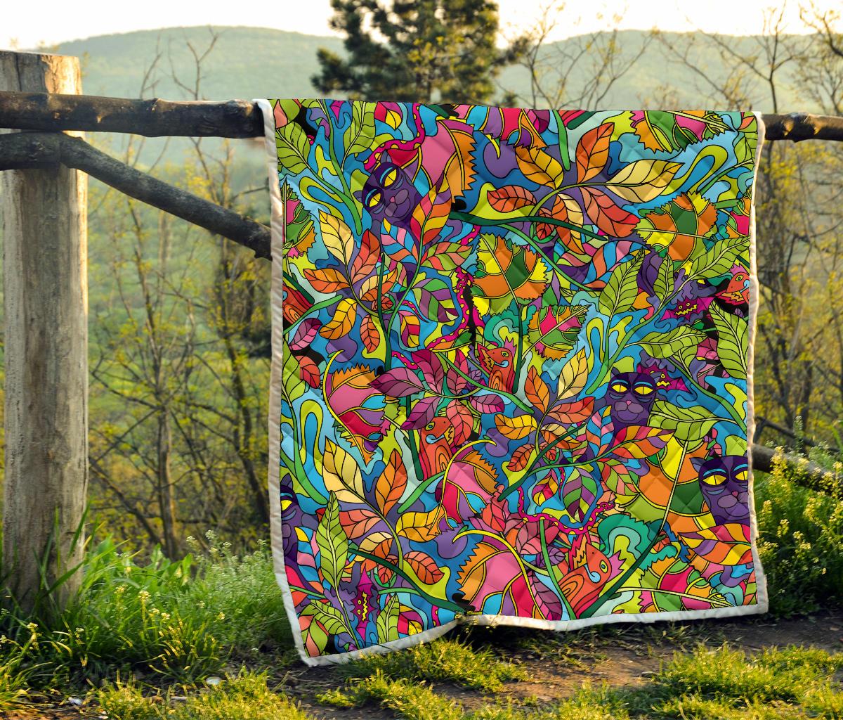 Psychedelic Trippy Flower Print Premium Quilt-JTAMIGO.COM