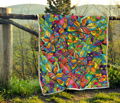 Psychedelic Trippy Flower Print Premium Quilt-JTAMIGO.COM