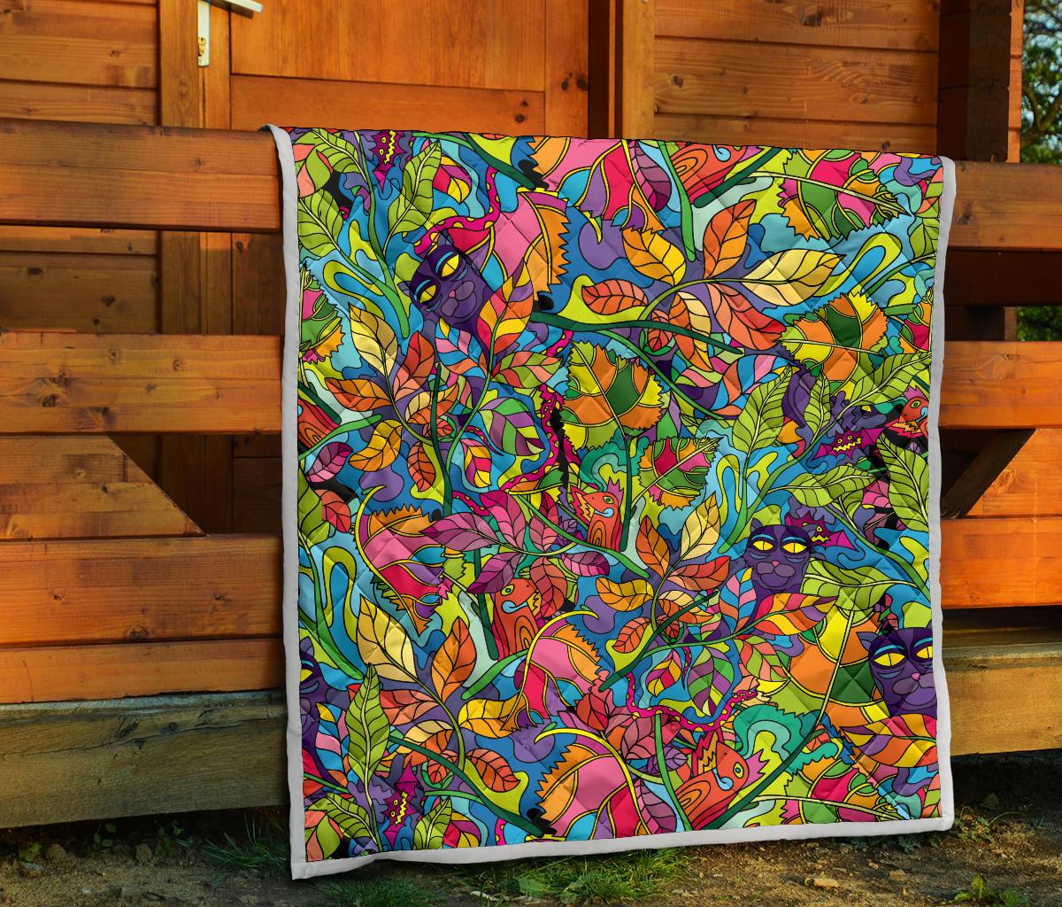 Psychedelic Trippy Flower Print Premium Quilt-JTAMIGO.COM