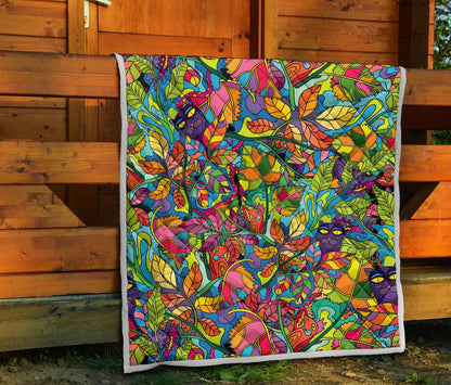 Psychedelic Trippy Flower Print Premium Quilt-JTAMIGO.COM