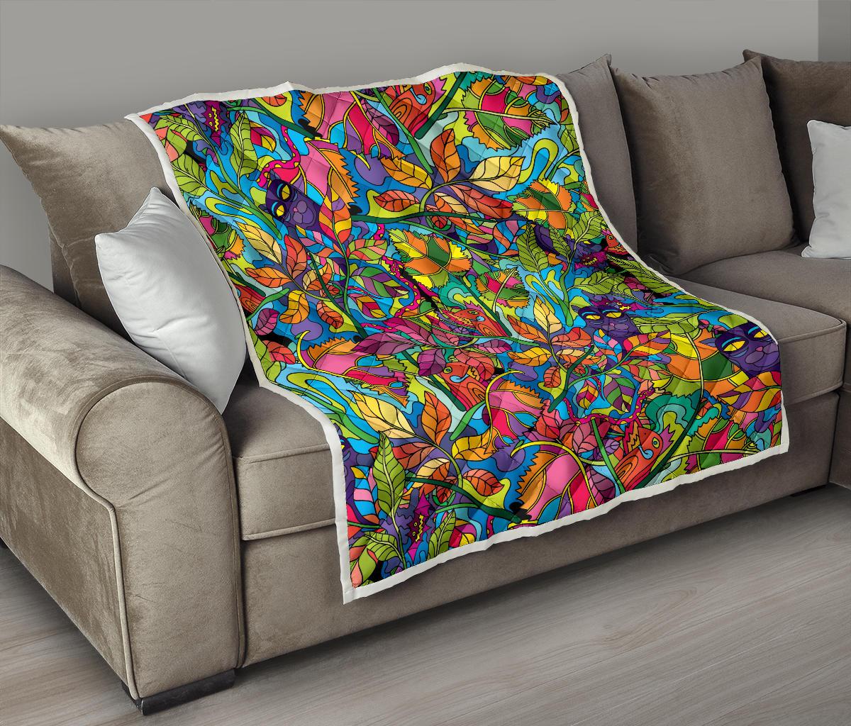 Psychedelic Trippy Flower Print Premium Quilt-JTAMIGO.COM